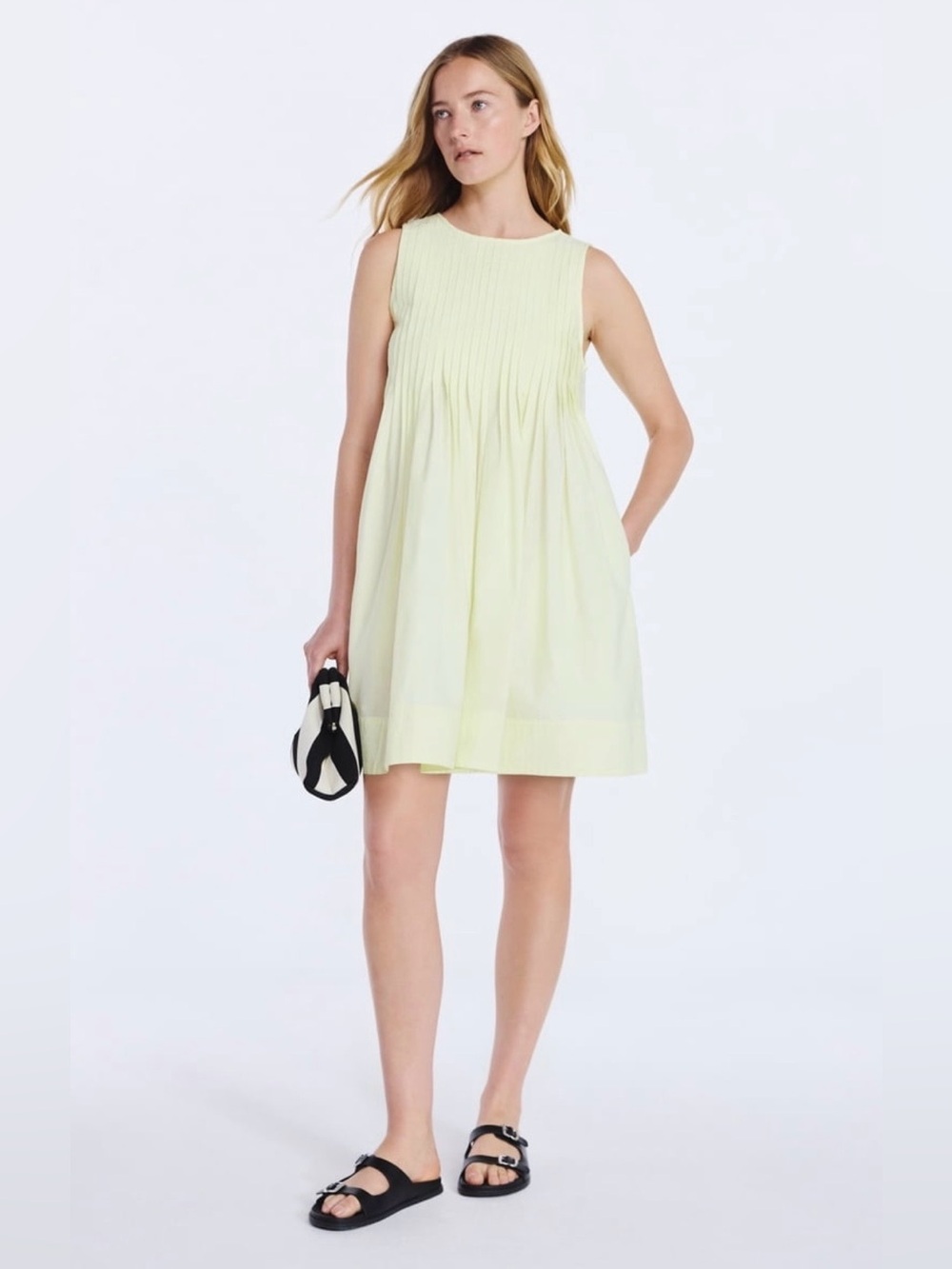 Free Assembly • Women’s Sleeveless Pintuck Mini Dress in Pale Yellow •NWT